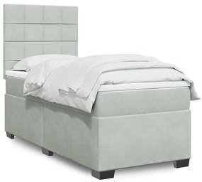 vidaXL Κρεβάτι Boxspring με Στρώμα Ανοιχτό Γκρι 90x190 εκ. Βελούδινο