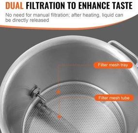 VEVOR Stainless Steel Kettle, 5 GALLON Brewing Pot, Tri Ply Bottom for Beer, Brew Kettle Pot, Home Brewing Supplies Includes Lid, Handle, Thermometer, Ball Valve Spigot, Filter, Filter Tray