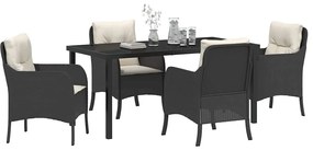 vidaXL Σέτ φαγητού για κήπο με μαξιλάρι 5 pcs Μαύρο Πολυ ράταν