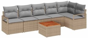 vidaXL Σετ Καναπέ Κήπου με μαξιλάρι 7 pcs Μπεζ Πολυ ράταν