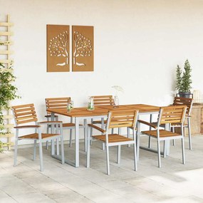 vidaXL Σέτ φαγητού για κήπο 7 pcs Γκρι και καφέ Μασίφ ξύλο ακακίας