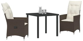 vidaXL Σέτ φαγητού για κήπο με μαξιλάρι 3 pcs Καφέ Πολυ ράταν