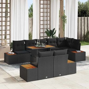 vidaXL Σετ Καναπέ Κήπου με αποθήκευση 9 pcs Μαύρο Πολυ ράταν