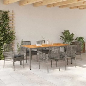 vidaXL Σετ Κήπου 7 Τεμαχίων  με Γκρι Μαξιλάρια, φτιαγμένο από Πολυ Ράττον.