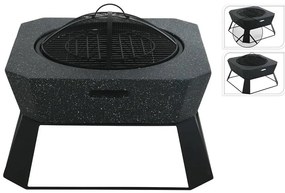 Εστία φωτιάς εξωτερικού χώρου με σχάρα ΒΒQ, 62x62x43.5cm, Μαύρο