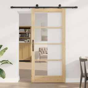 vidaXL Συρόμενη Πόρτα Χειροκίνητος Καφέ 93 x 202 cm Ξύλο και μέταλλο