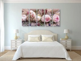 Εικόνα 5 μερών εορταστική λουλουδάτη σύνθεση από τριαντάφυλλα - 100x50