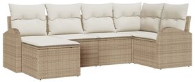 vidaXL Σετ Καναπέ Κήπου με μαξιλάρι 6 pcs Μπεζ Πολυ ράταν