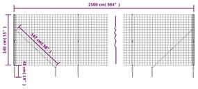 vidaXL Συρματόπλεγμα Περίφραξης Ανθρακί 1,4 x 25 μ. με Καρφωτές Βάσεις