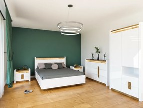 Σετ υπνοδωματίου Boston BH134, Westminster δρυς, Γυαλιστερό λευκό, Πλαστικοποιημένη μοριοσανίδα, Ινοσανίδες μέσης πυκνότητας, 160x200, Άσπρο