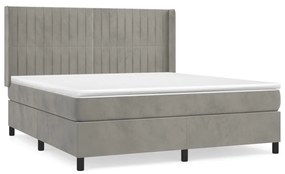 vidaXL Κρεβάτι Boxspring με Στρώμα Ανοιχτό Γκρι 160x200 εκ. Βελούδινο