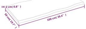 vidaXL Επιφάνεια Τραπεζιού 100x50x2εκ Ακατ. Μασίφ Ξύλο Δρυός Live Edge