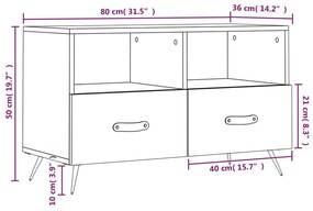 Έπιπλο Τηλεόρασης Γκρι Sonoma 80x36x50 εκ. από Επεξεργ. Ξύλο - Γκρι