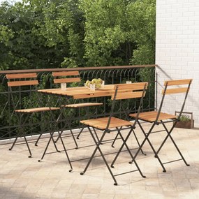 vidaXL Σετ Τραπεζαρίας Bistro Πτυσσόμενο 5 τεμ. Μασίφ Ακακία &amp; Ατσάλι