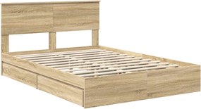 vidaXL Κρεβάτι Αποθήκης Δρύς Sonoma 135 x 190 cm Επεξεργασμένο ξύλο