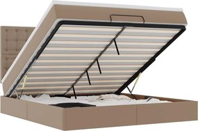 vidaXL Οθωμανικό κρεβάτι με στρώμα &amp; LEDs Cappucino Faux Leather