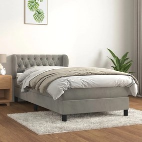 Κρεβάτι Boxspring με Στρώμα Ανοιχτό Γκρι 90x200 εκ. Βελούδινο