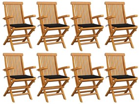 vidaXL Καρέκλες Κήπου 8 τεμ. από Μασίφ Ξύλο Teak με Μαύρα Μαξιλάρια
