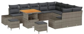 vidaXL Σετ Καναπέ Κήπου με μαξιλάρι 12 pcs Γκρι Πολυ ράταν