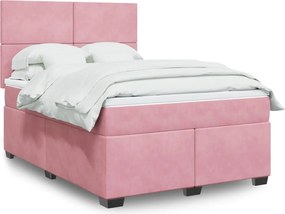 vidaXL Κρεβάτι Boxspring με Στρώμα Ροζ 140x190 εκ. Βελούδινο