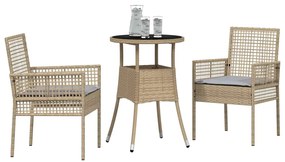 vidaXL Σέτ φαγητού για κήπο 3 pcs Μπεζ Πολυ ράταν