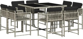 vidaXL Σετ Τραπεζαρίας Κήπου 9 τεμ. Αν. Γκρι Συνθ. Ρατάν με Μαξιλάρια