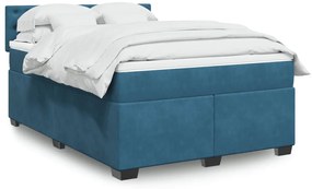 vidaXL Κρεβάτι Boxspring με Στρώμα Μπλε 140x190 εκ. Βελούδινο