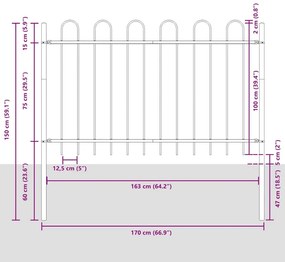 vidaXL Φράκτης Κήπου  Λευκός με Καμπύλη Κορυφή, 8.5x1 μ, Σίδηρος