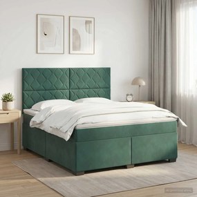 vidaXL Κρεβάτι box spring με στρώμα Σκούρο Πράσινο 160 x 200 cm
