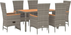vidaXL Σετ Τραπεζαρίας Κήπου 7 τεμ. Γκρι Συνθ. Ρατάν με Μαξιλάρια