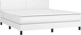 vidaXL Κρεβάτι Boxspring με Στρώμα Λευκό 180x200 εκ. Συνθετικό Δέρμα