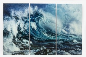 Πίνακας Γυάλινος Τρίπτυχο Κύμα (Σετ 3τεμ.) 240x0.4x160εκ - Μπλε