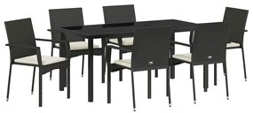 vidaXL Σέτ φαγητού για κήπο με μαξιλάρι 7 pcs Μαύρο Πολυ ράταν