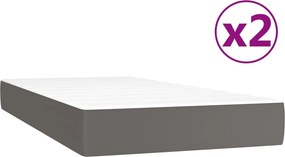 vidaXL Κρεβάτι Boxspring με Στρώμα Γκρι 200x200 εκ. Συνθετικό Δέρμα