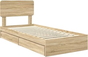 vidaXL Κρεβάτι Αποθήκης Δρύς Sonoma 75 x 190 cm Επεξεργασμένο ξύλο