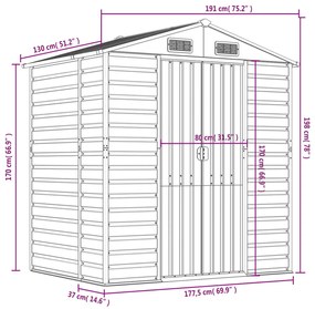 Αποθήκη Κήπου Ανοιχτό Γκρι 191x130x198 εκ. Γαλβανισμένο Ατσάλι - Γκρι