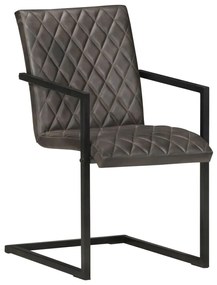 Καρέκλες Τραπεζαρίας «Πρόβολος» 4 τεμ. Γκρι από Γνήσιο Δέρμα - Γκρι