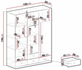 Ντουλάπα Omaha R118, Άσπρο, Δρυς, Γκρι, 190x150x50cm, Πόρτες ντουλάπας: Με μεντεσέδες, Αριθμός ραφιών: 6, Αριθμός ραφιών: 6 | Epipla1.gr