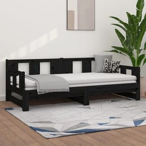 Καναπές Κρεβάτι Συρόμενος Μαύρος 2x(90x200) εκ. από Μασίφ Πεύκο - Μαύρο