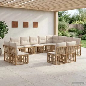 vidaXL Σειρά Καναπέ Εξωτερικού 12 pcs Φυσικό και Κρέμα Λευκό