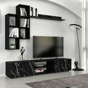 Σύνθεση τηλεόρασης Duana Megapap χρώμα μαύρο εφέ μαρμάρου - μαύρο 180x38x35,7εκ. - 0242781