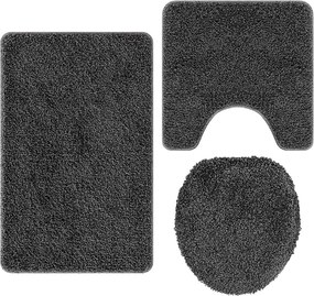 vidaXL Σετ Μάτ Μπάνιου Αντιολισθητικό 3 pcs Σκούρο γκρι PP