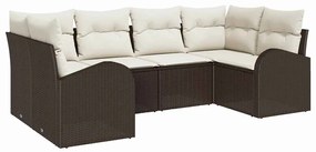 vidaXL Σετ Καναπέ Κήπου με μαξιλάρι 6 pcs Καφέ Πολυ Ρατάν