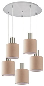 Φωτιστικό Οροφής SE21-NM-4-5NM-SH3 ADEPT TUBE Nickel Matt Pendant Brown Fabric Shade+ - 51W - 100W - 77-8433