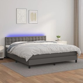 vidaXL Κρεβάτι Boxspring με Στρώμα & LED Γκρι 180x200 εκ. Συνθ. Δέρμα