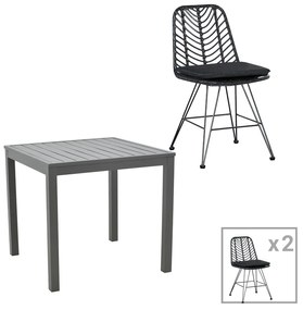 Τραπεζαρία Kliton-Naoki σετ 3τεμ pakoworld ανθρακί αλουμίνιο και μέταλλο σε μαύρη απόχρωση 80x80x74εκ
