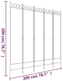 Διαχωριστικό Δωματίου με 5 Πάνελ Λευκό 200x200 εκ. από Ύφασμα - Λευκό