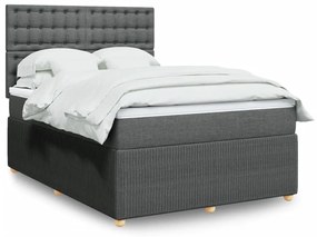 Κρεβάτι Boxspring με Στρώμα Σκούρο Γκρι 140x190 εκ. Υφασμάτινο