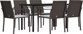 vidaXL Σετ Τραπεζαρίας Κήπου 7 τεμ. Συνθ. Ρατάν / Ατσάλι με Μαξιλάρια