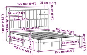 Κρεβάτι Βιβλιοθήκη Χωρίς Στρώμα 120x190 εκ Μασίφ Ξύλο Πεύκου - Λευκό